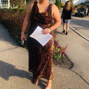 Showpo Wedding Guest Dress with velvet appliqué and open back WORN ONCE